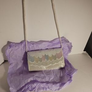 White Pastel Pink Blue Sequence Purse Clutch Shoulder Bag Evening out Bag